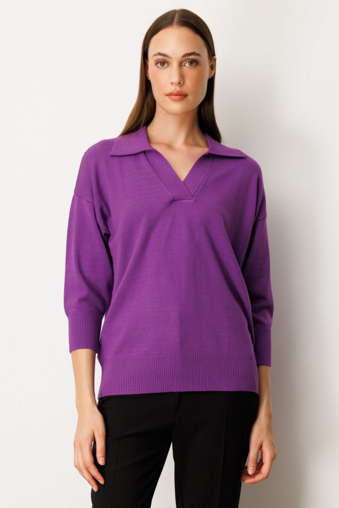 ON TRİKO Truvakar Kol Triko Kazak 65301-26k - Mor