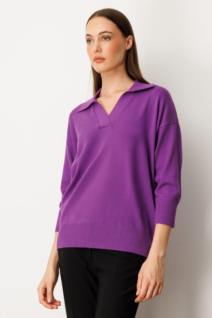 ON TRİKO Truvakar Kol Triko Kazak 65301-26k - Mor