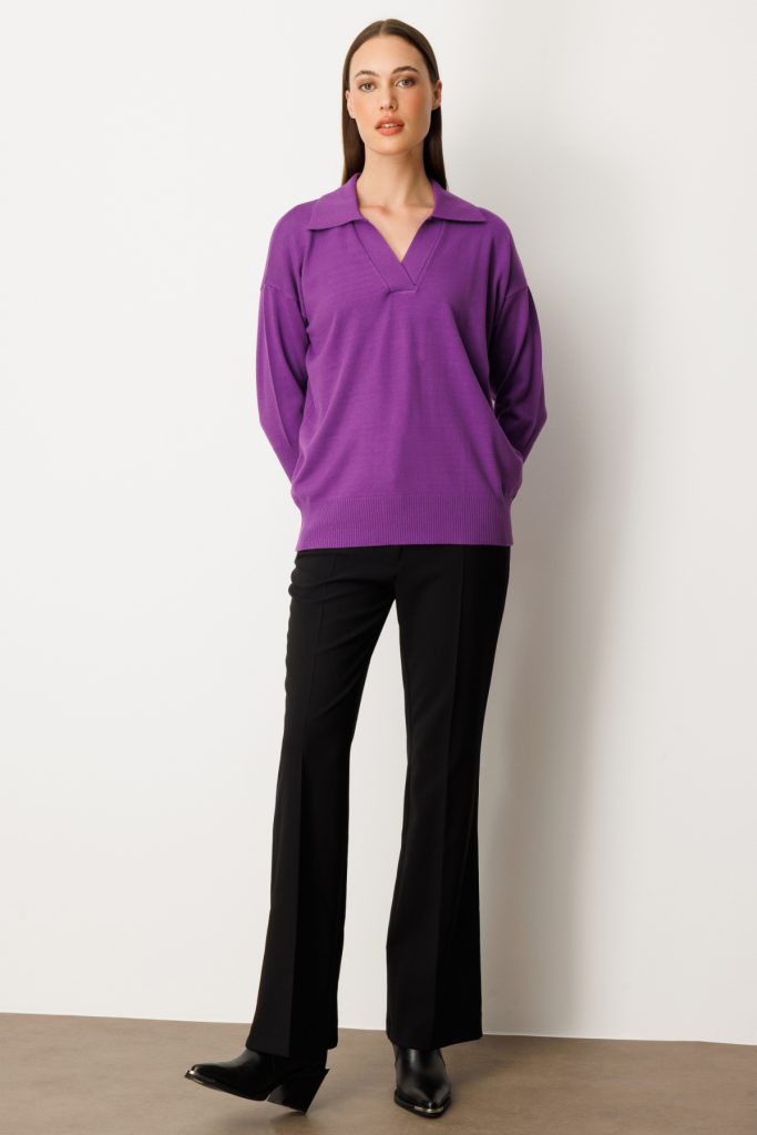 ON TRİKO Truvakar Kol Triko Kazak 65301-26k - Mor