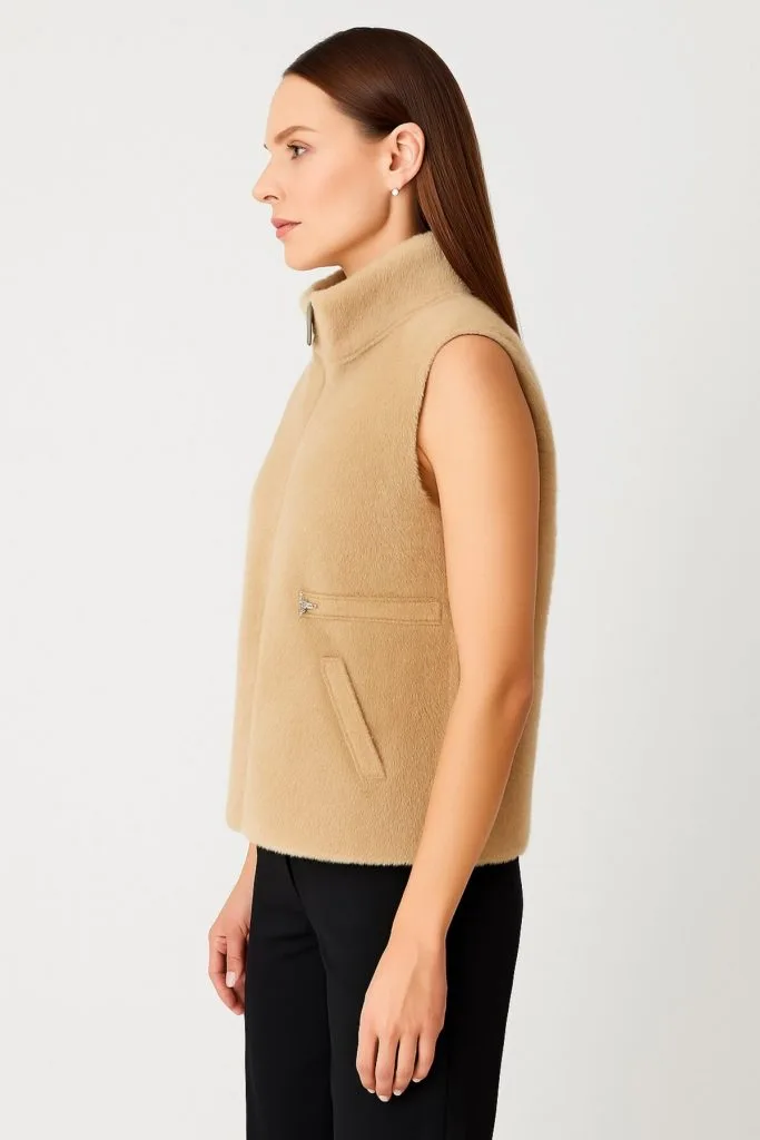 ON TRİKO Dik Yaka Beli Lastikli Peluş Yelek 66932