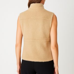 ON TRİKO Dik Yaka Beli Lastikli Peluş Yelek 66932 - KUM