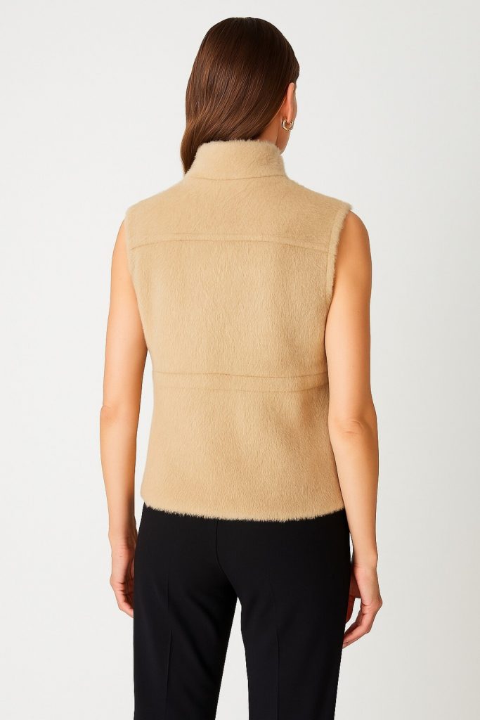 ON TRİKO Dik Yaka Beli Lastikli Peluş Yelek 66932 - KUM