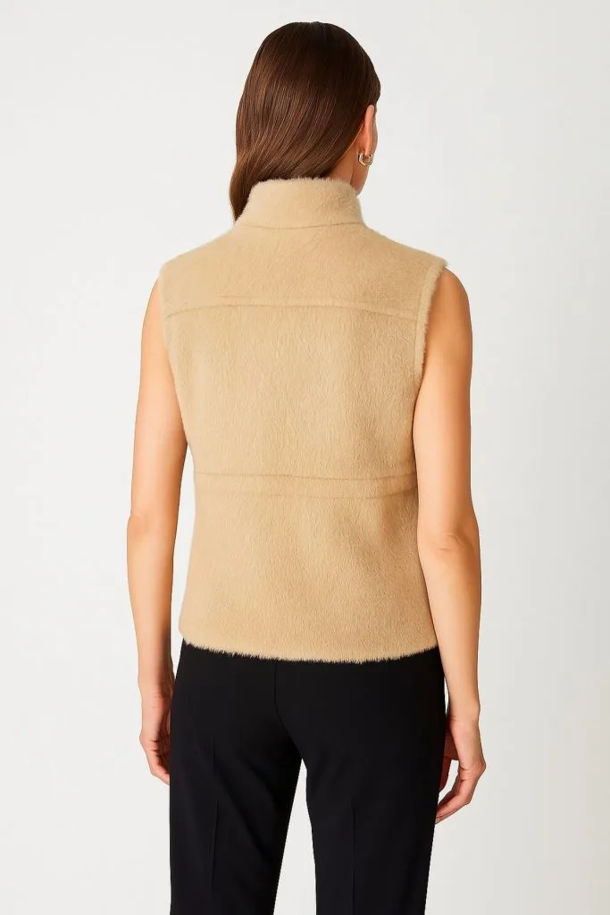 ON TRİKO Dik Yaka Beli Lastikli Peluş Yelek 66932