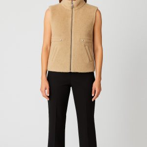 ON TRİKO Dik Yaka Beli Lastikli Peluş Yelek 66932 - KUM