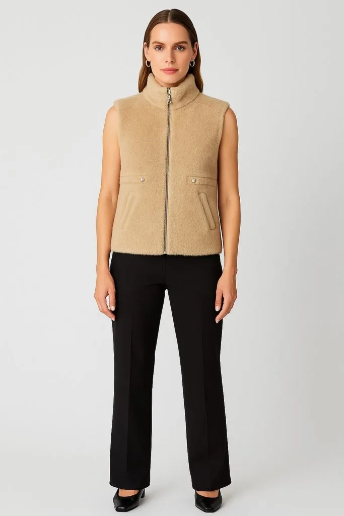 ON TRİKO Dik Yaka Beli Lastikli Peluş Yelek 66932