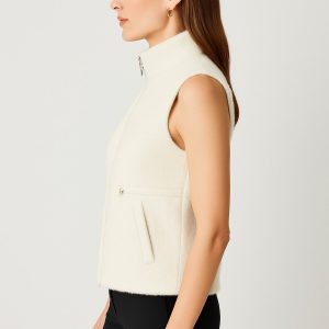 ON TRİKO Dik Yaka Beli Lastikli Peluş Yelek 66932 - EKRU