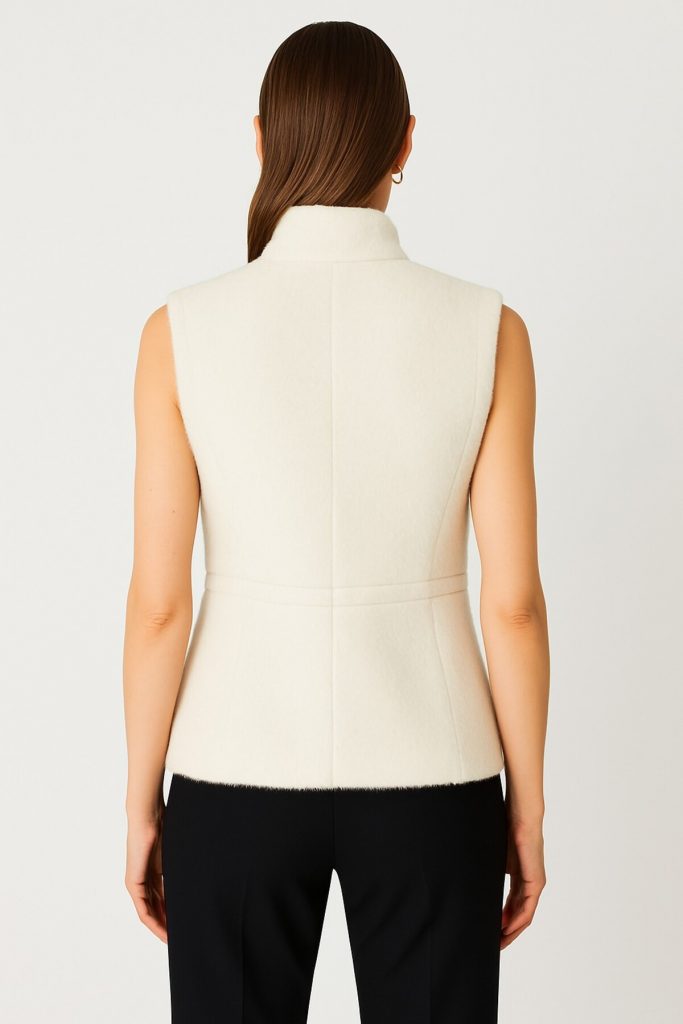 ON TRİKO Dik Yaka Beli Lastikli Peluş Yelek 66932 - EKRU