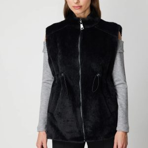 ON TRİKO Dik Yaka Beli Lastikli Peluş Yelek 66932 - Siyah