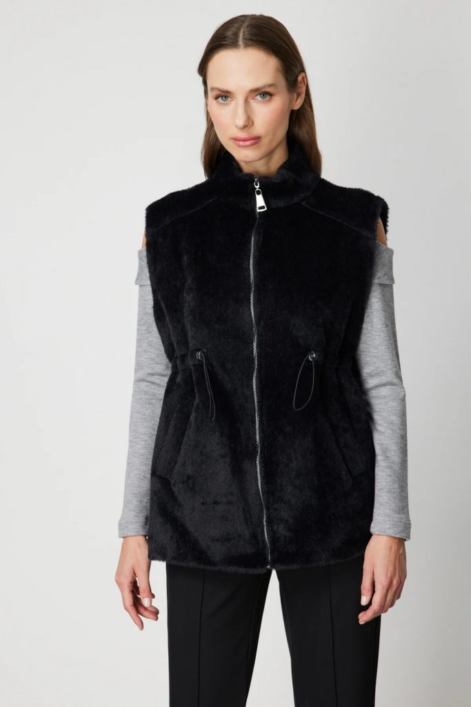 ON TRİKO Dik Yaka Beli Lastikli Peluş Yelek 66932 - Siyah