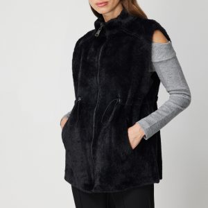 ON TRİKO Dik Yaka Beli Lastikli Peluş Yelek 66932 - Siyah