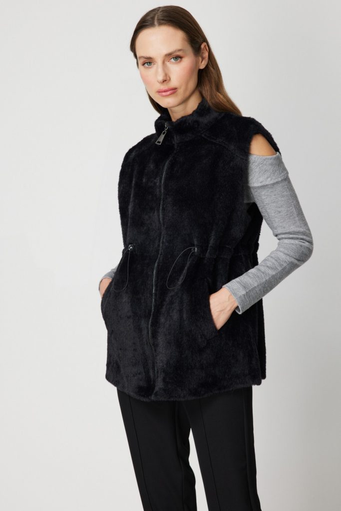 ON TRİKO Dik Yaka Beli Lastikli Peluş Yelek 66932 - Siyah