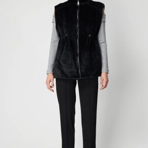 ON TRİKO Dik Yaka Beli Lastikli Peluş Yelek 66932 - Siyah