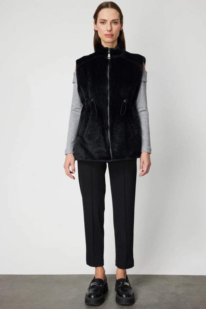 ON TRİKO Dik Yaka Beli Lastikli Peluş Yelek 66932 - Siyah