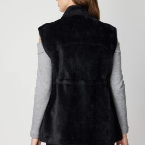 ON TRİKO Dik Yaka Beli Lastikli Peluş Yelek 66932 - Siyah