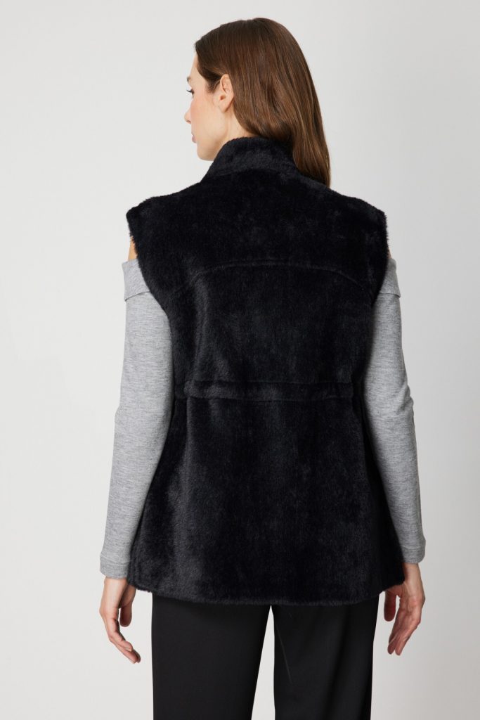 ON TRİKO Dik Yaka Beli Lastikli Peluş Yelek 66932 - Siyah