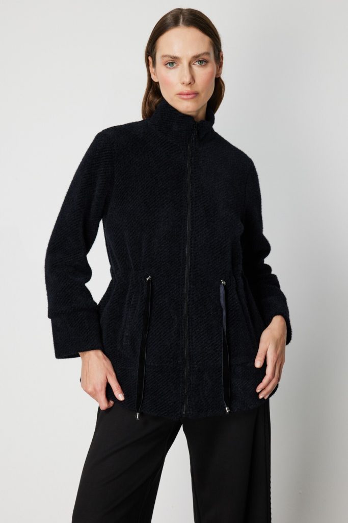 ON TRİKO Beli Bağcıklı Dik Yaka Mont 66721 - Siyah