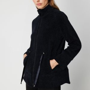 ON TRİKO Beli Bağcıklı Dik Yaka Mont 66721 - Siyah