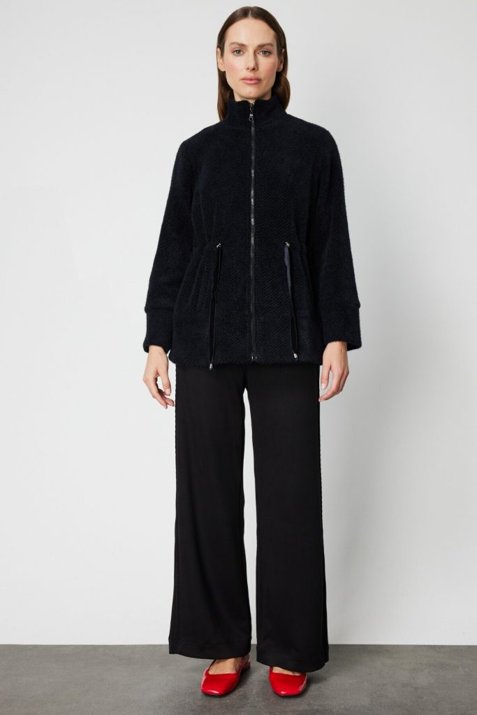 ON TRİKO Beli Bağcıklı Dik Yaka Mont 66721 - Siyah