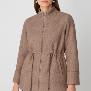 ON TRİKO Beli Bağcıklı Dik Yaka Mont 66721 - VİZON