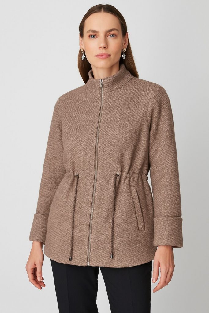 ON TRİKO Beli Bağcıklı Dik Yaka Mont 66721 - VİZON