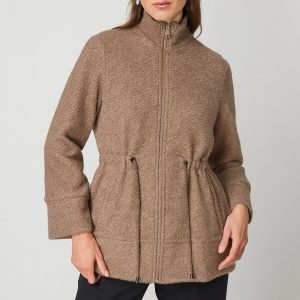 ON TRİKO Beli Bağcıklı Dik Yaka Mont 66721 - VİZON