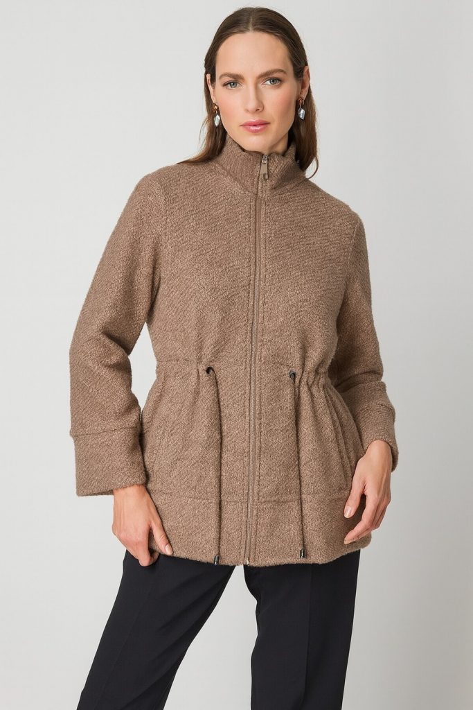 ON TRİKO Beli Bağcıklı Dik Yaka Mont 66721 - VİZON