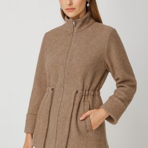 ON TRİKO Beli Bağcıklı Dik Yaka Mont 66721 - VİZON