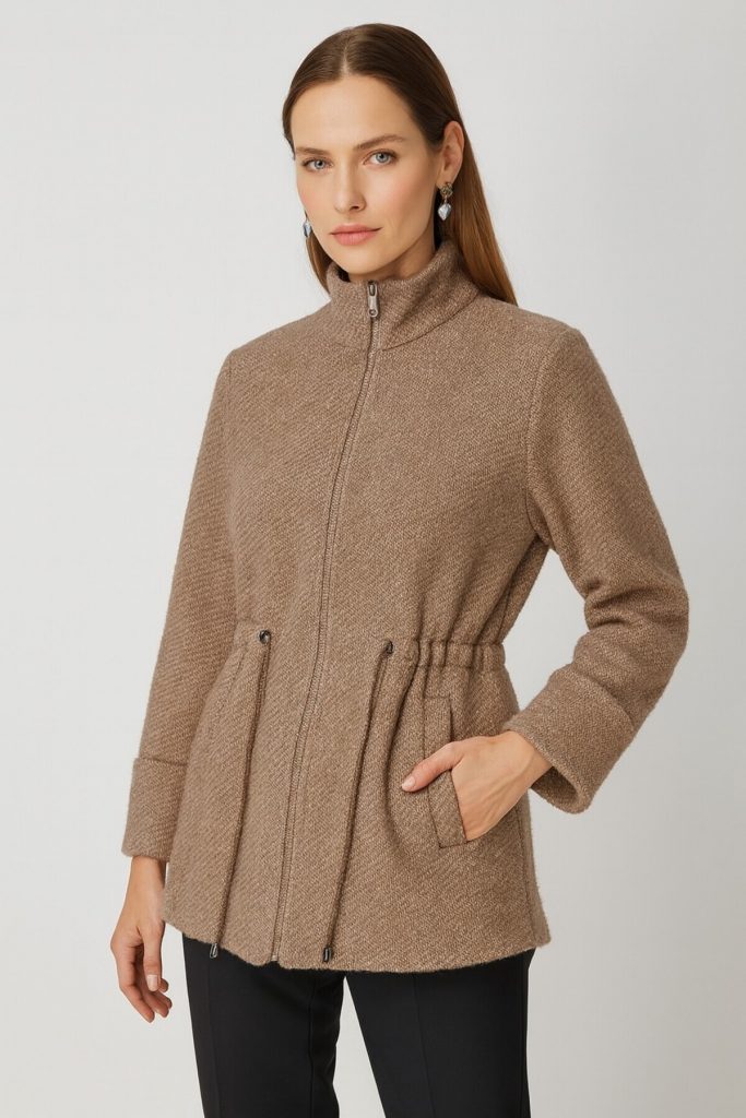 ON TRİKO Beli Bağcıklı Dik Yaka Mont 66721 - VİZON