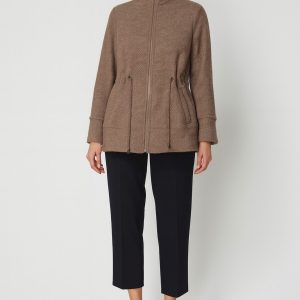 ON TRİKO Beli Bağcıklı Dik Yaka Mont 66721 - VİZON