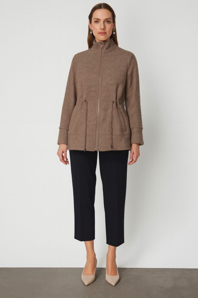 ON TRİKO Beli Bağcıklı Dik Yaka Mont 66721 - VİZON