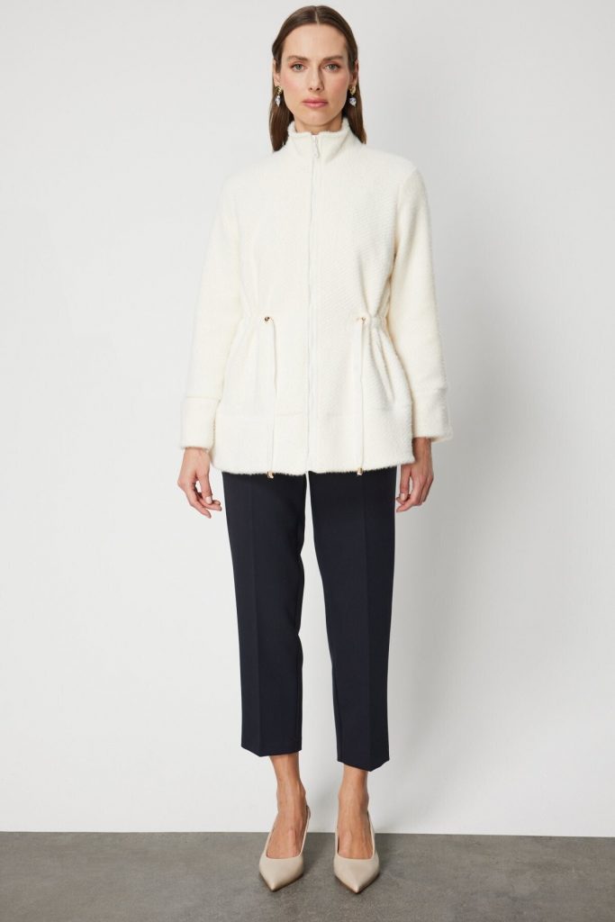 ON TRİKO Beli Bağcıklı Dik Yaka Mont 66721 - EKRU