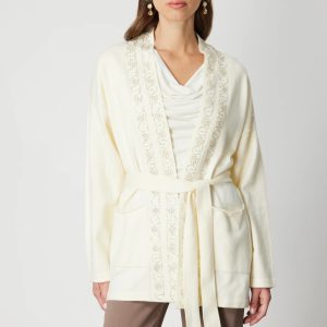 ON TRİKO ONTRİKO Yakası Taşlı Kuşaklı Hırka 60901-26k - EKRU