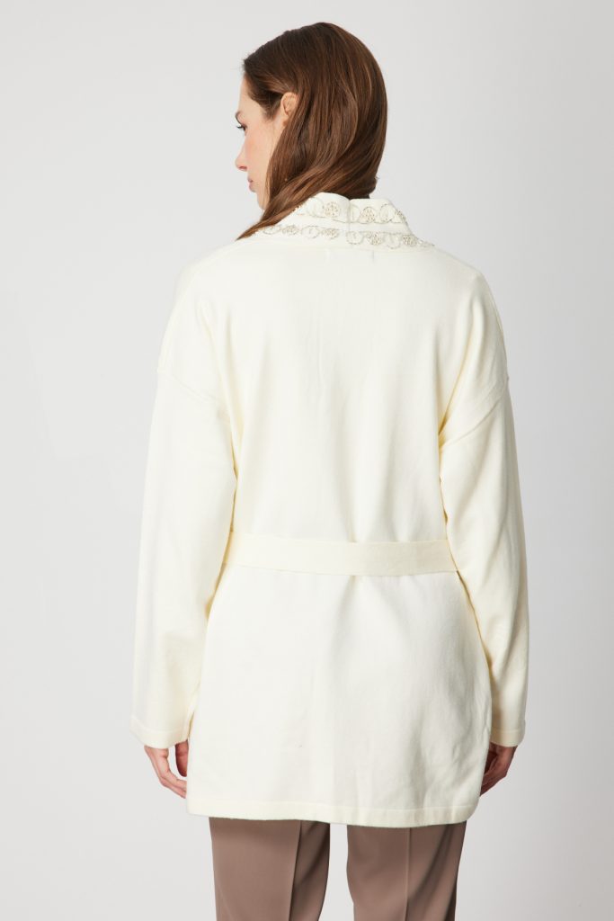 ON TRİKO ONTRİKO Yakası Taşlı Kuşaklı Hırka 60901-26k - EKRU