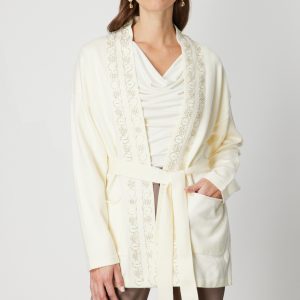 ON TRİKO ONTRİKO Yakası Taşlı Kuşaklı Hırka 60901-26k - EKRU