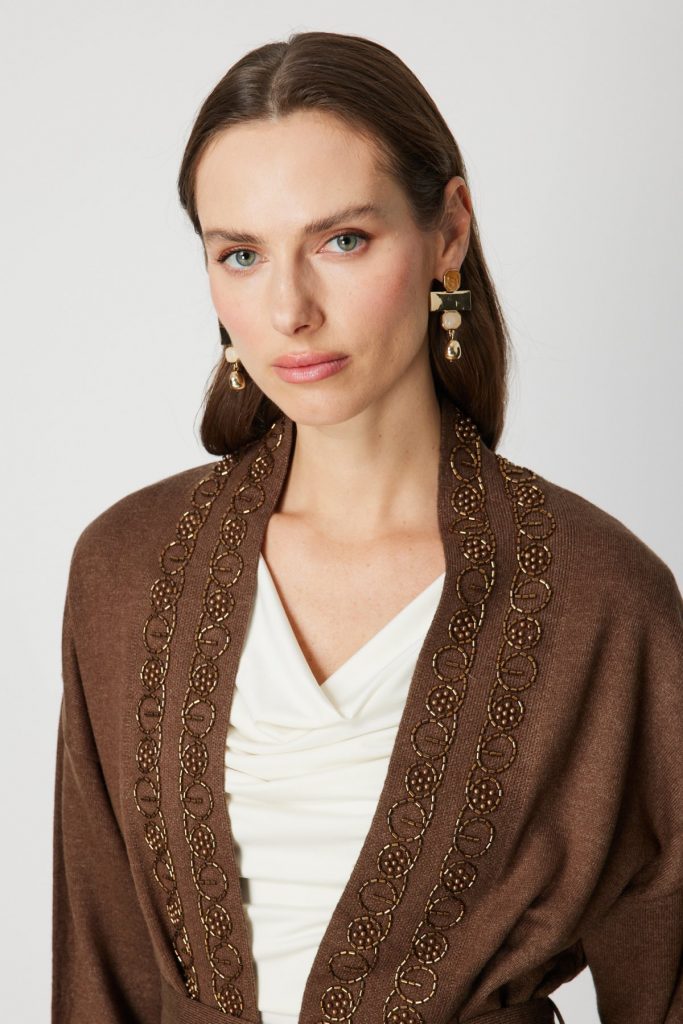 ON TRİKO ONTRİKO Yakası Taşlı Kuşaklı Hırka 60901-26k - kahve