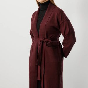 ON TRİKO ONTRİKO Beli Kuşaklı Şal Yaka Hırka 60900-26k - bordo