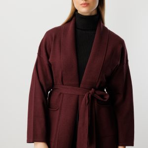 ON TRİKO ONTRİKO Beli Kuşaklı Şal Yaka Hırka 60900-26k - bordo