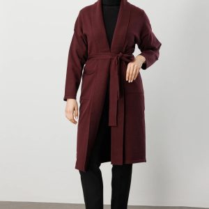 ON TRİKO ONTRİKO Beli Kuşaklı Şal Yaka Hırka 60900-26k - bordo
