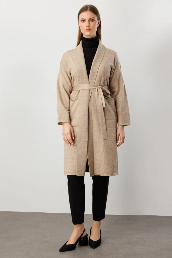 ON TRİKO ONTRİKO Beli Kuşaklı Şal Yaka Hırka 60900-26k - BEJ