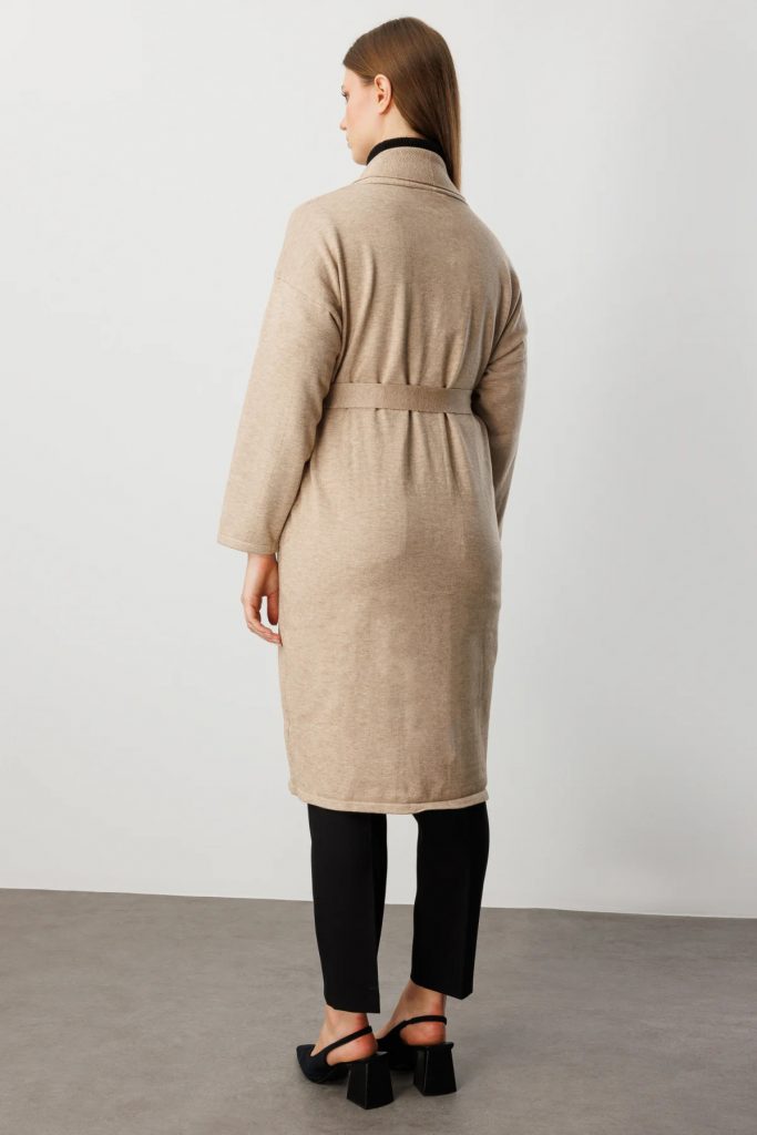 ON TRİKO ONTRİKO Beli Kuşaklı Şal Yaka Hırka 60900-26k - BEJ