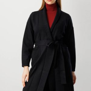 ON TRİKO ONTRİKO Beli Kuşaklı Şal Yaka Hırka 60900-26k - Siyah