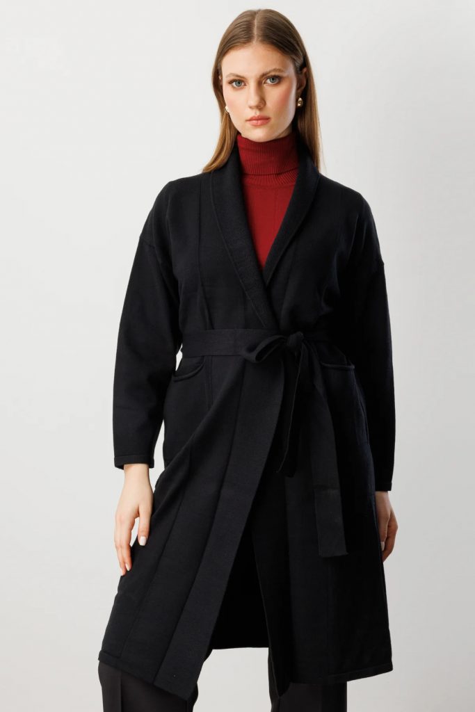 ON TRİKO ONTRİKO Beli Kuşaklı Şal Yaka Hırka 60900-26k - Siyah