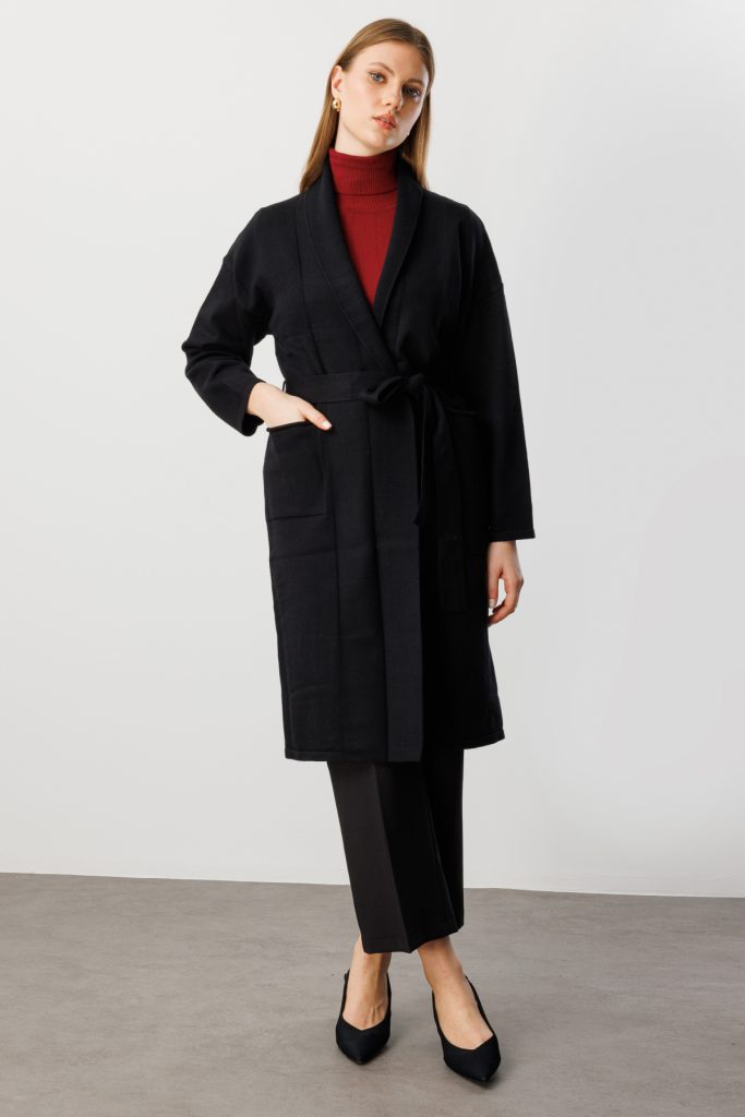 ON TRİKO ONTRİKO Beli Kuşaklı Şal Yaka Hırka 60900-26k - Siyah