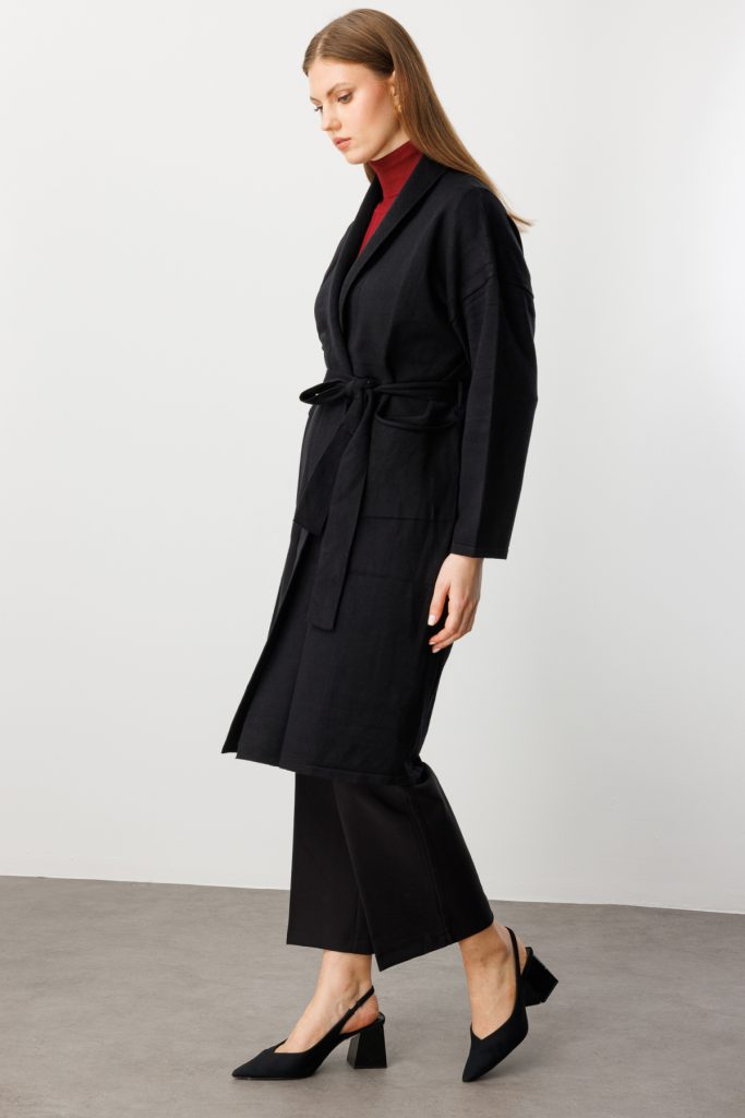 ON TRİKO ONTRİKO Beli Kuşaklı Şal Yaka Hırka 60900-26k - Siyah