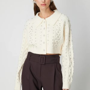 ON TRİKO ONTRİKO Taşlı Crop Hırka 60911-26k - EKRU