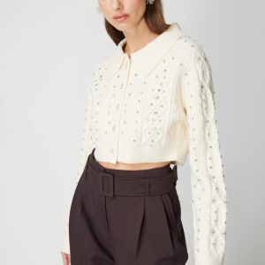 ON TRİKO ONTRİKO Taşlı Crop Hırka 60911-26k - EKRU