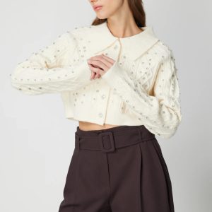 ON TRİKO ONTRİKO Taşlı Crop Hırka 60911-26k - EKRU