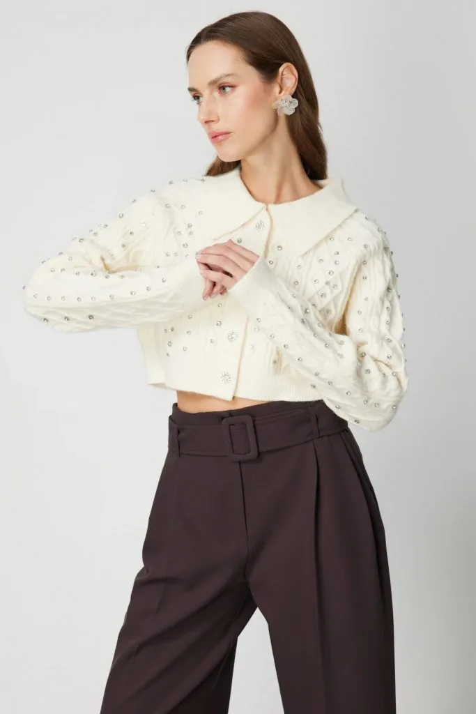 ON TRİKO ONTRİKO Taşlı Crop Hırka 60911-26k