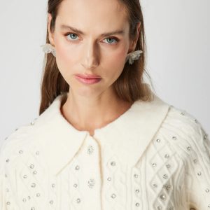 ON TRİKO ONTRİKO Taşlı Crop Hırka 60911-26k - EKRU