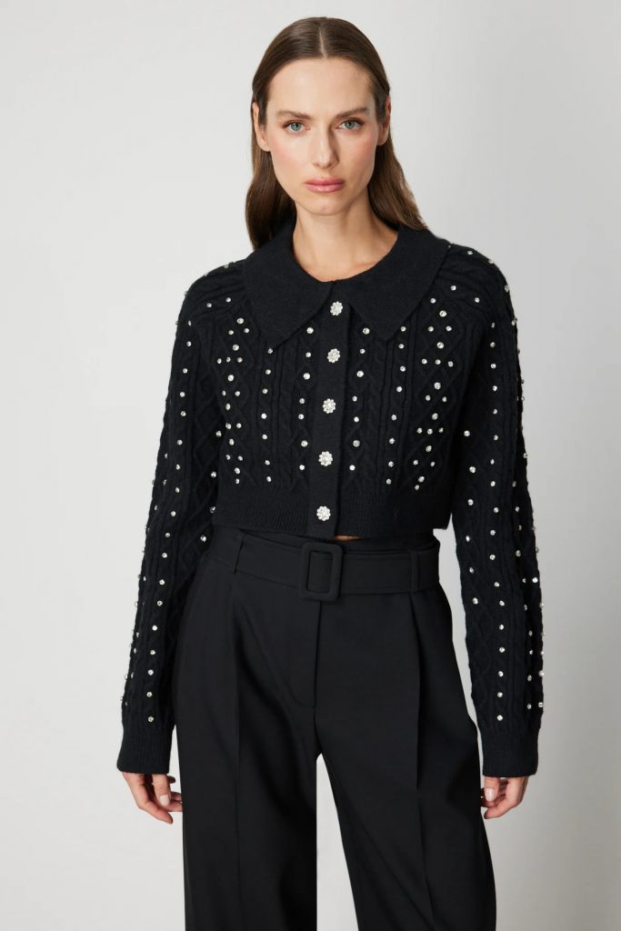 ON TRİKO ONTRİKO Taşlı Crop Hırka 60911-26k - Siyah